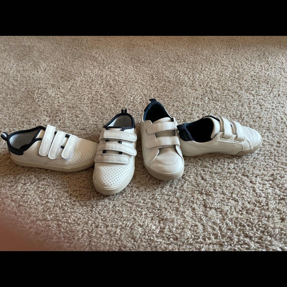 White Oshkosh and Old Navy slip on.